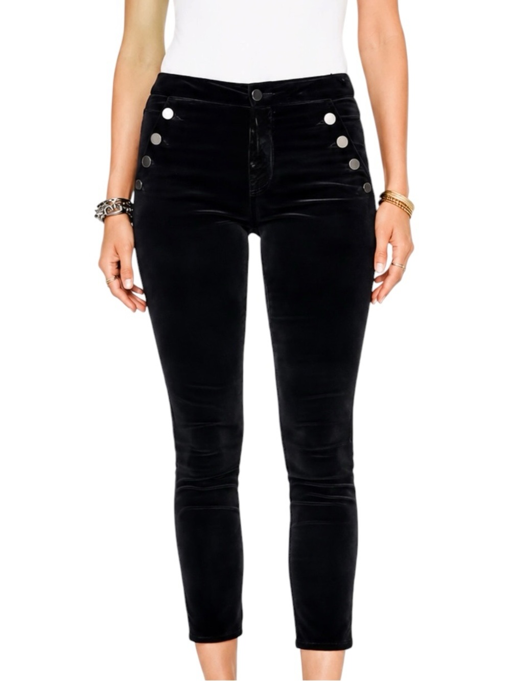 Ramy Brook Cotton Velveteen Helena Skinny Jeans Sailor Buttons Black Size 26 - Picture 5 of 15